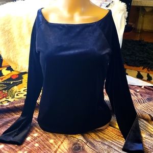 Boston Proper Velvet top. Navy Small